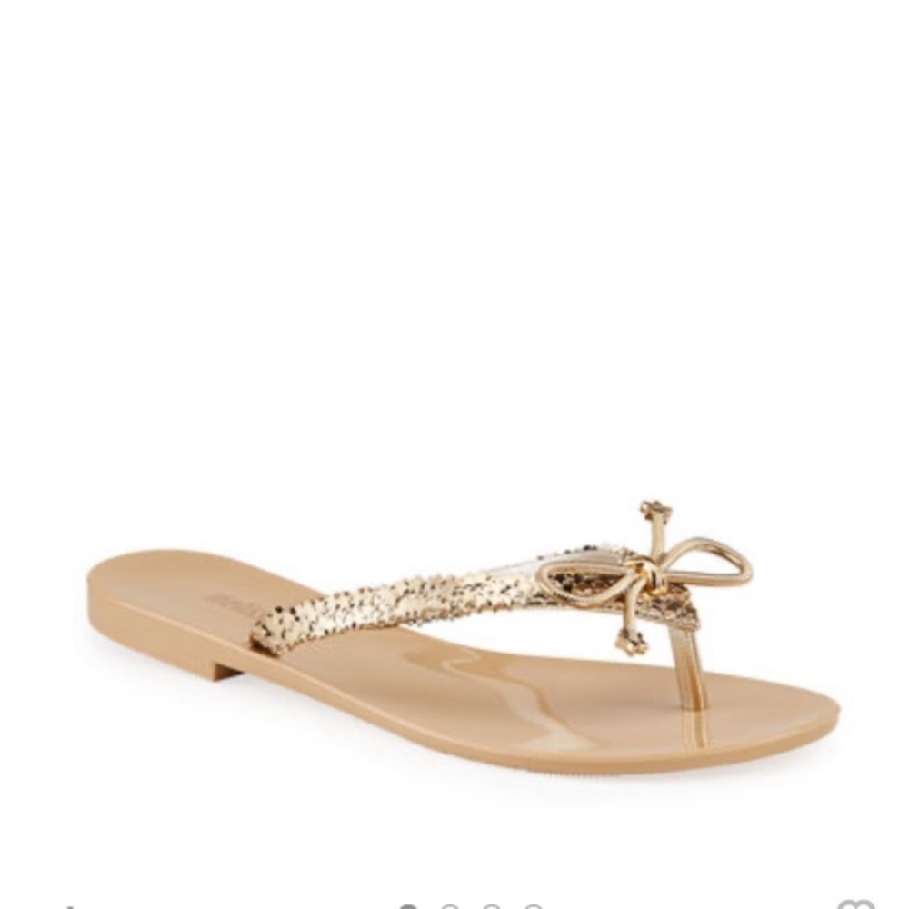 Melissa Gold Glitter Bow Thong Sandals